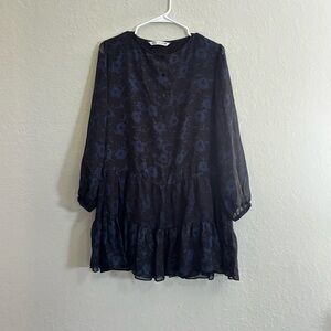 Zara Black and Navy Floral Ruffle Tunic